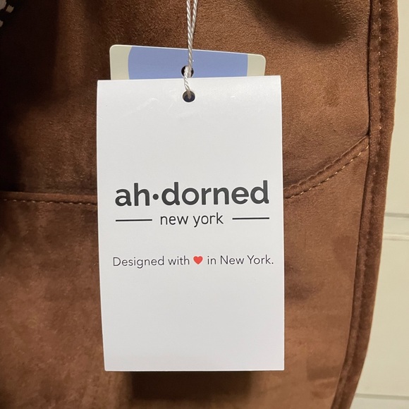 Brown Suede Bag with Patterned Strap - Picture 4 of 5